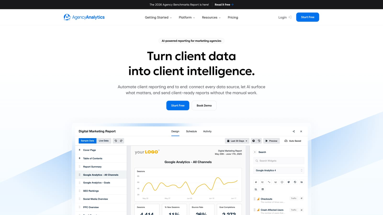 Screenshot of AgencyAnalytics website