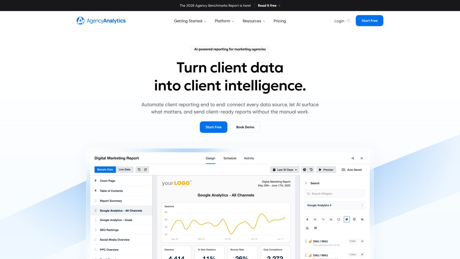 Screenshot of AgencyAnalytics website