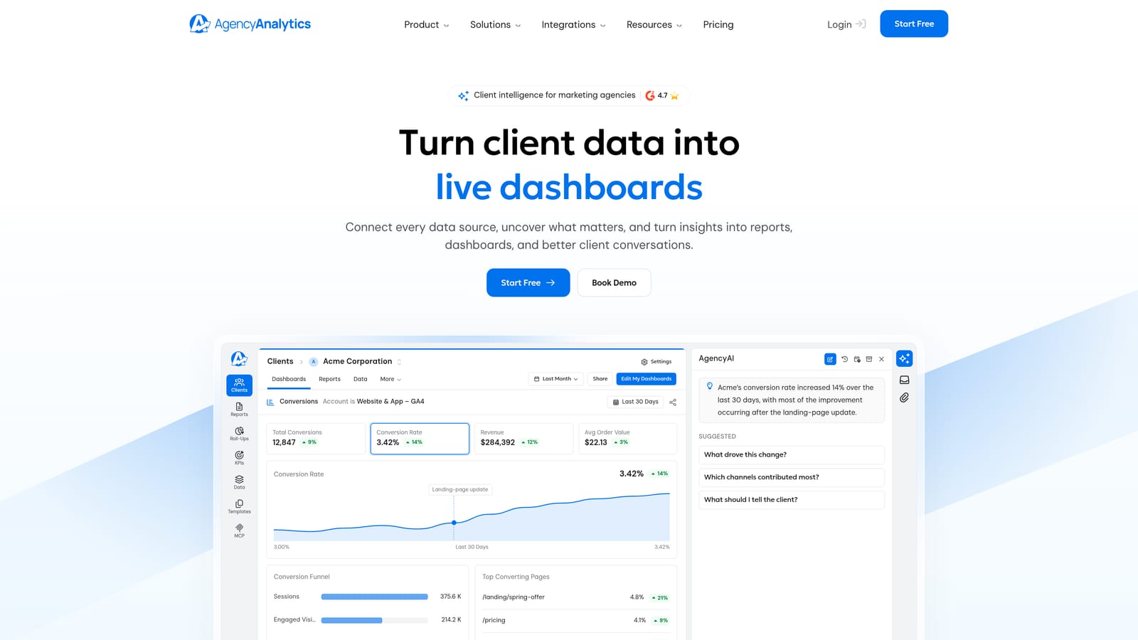 Screenshot of AgencyAnalytics website