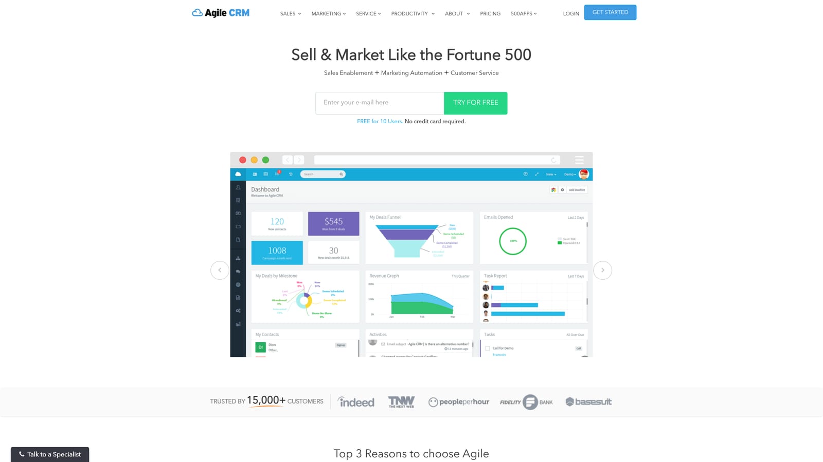 Screenshot of Agile CRM website