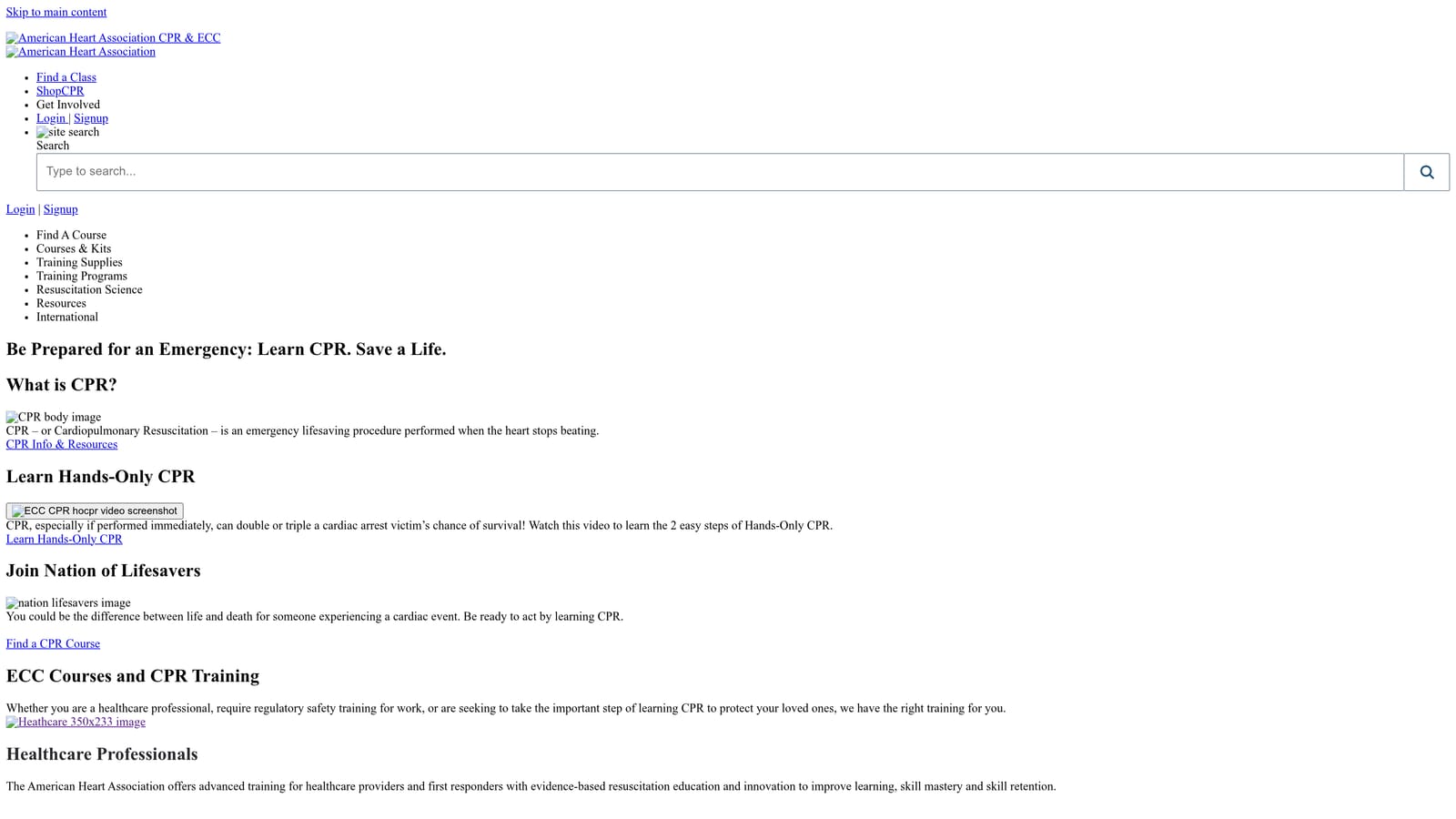 Screenshot of AHA HeartCode BLS website