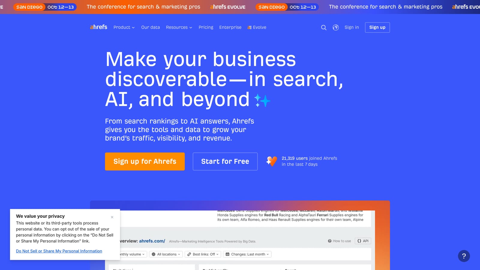 Screenshot of Ahrefs Rank Tracker website