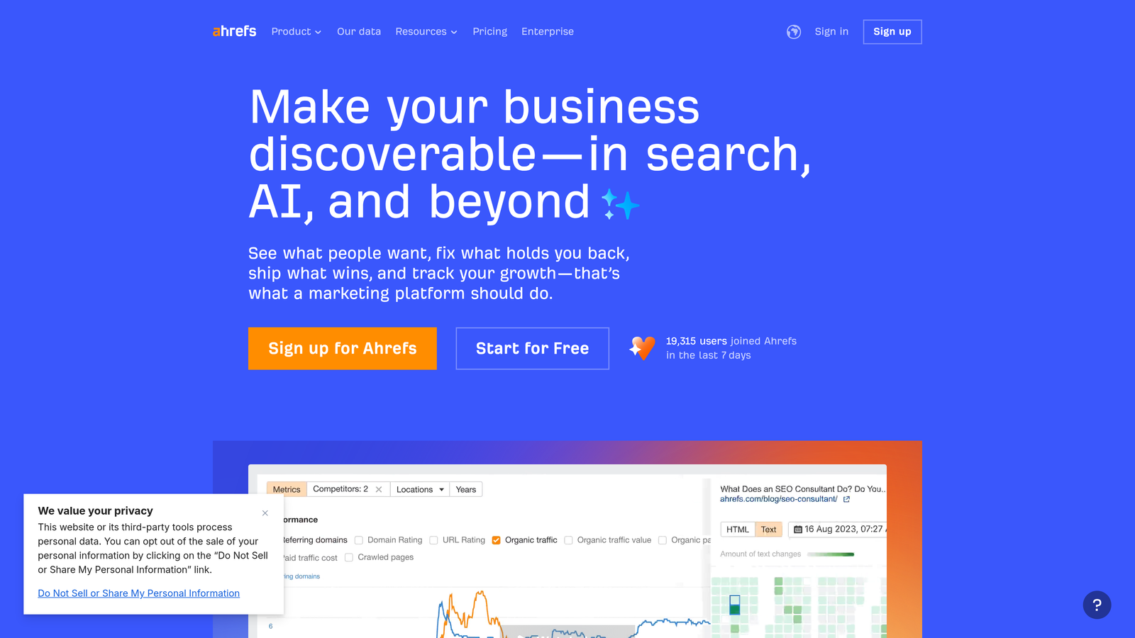 Screenshot of Ahrefs website