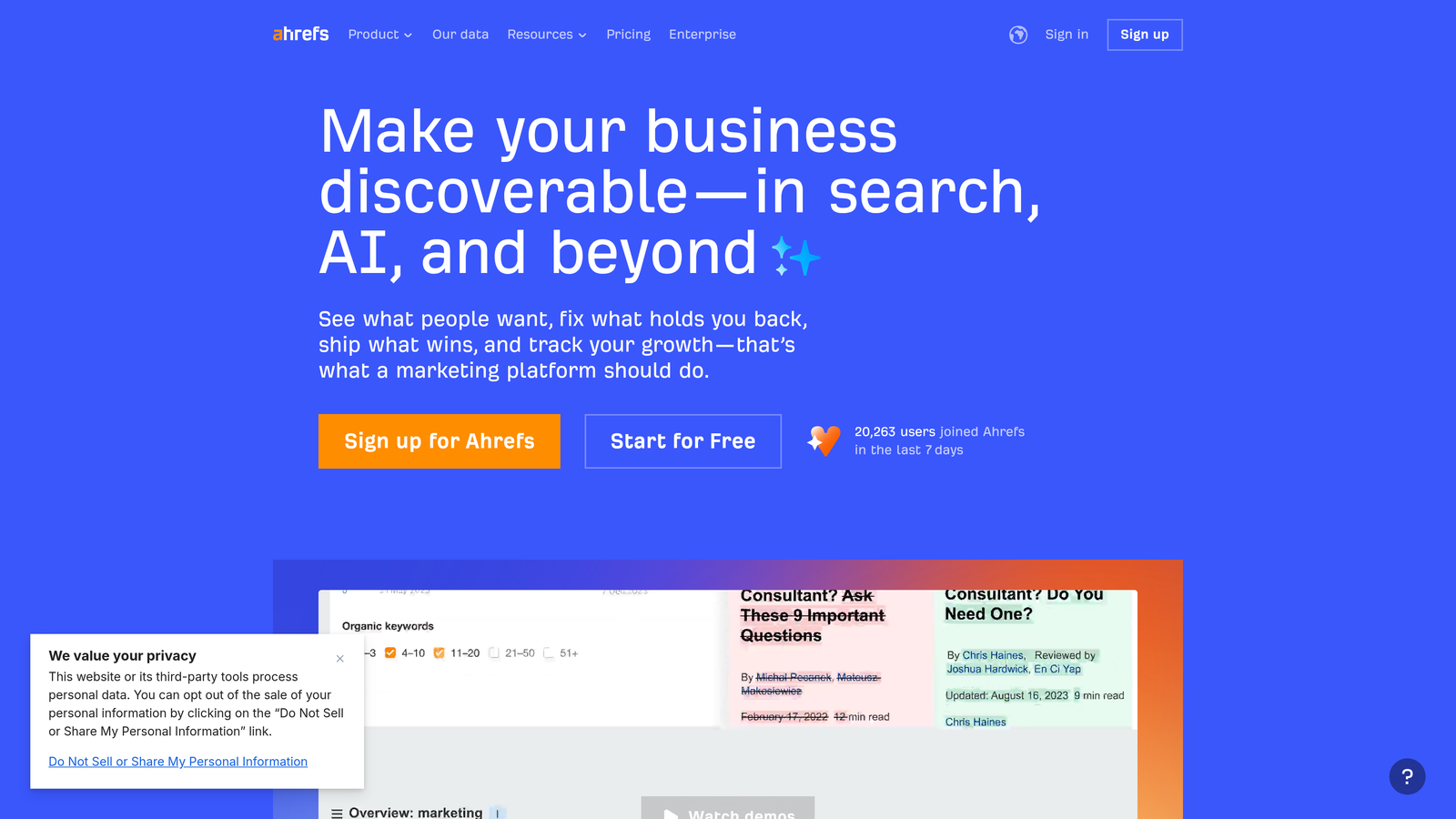 Screenshot of Ahrefs website