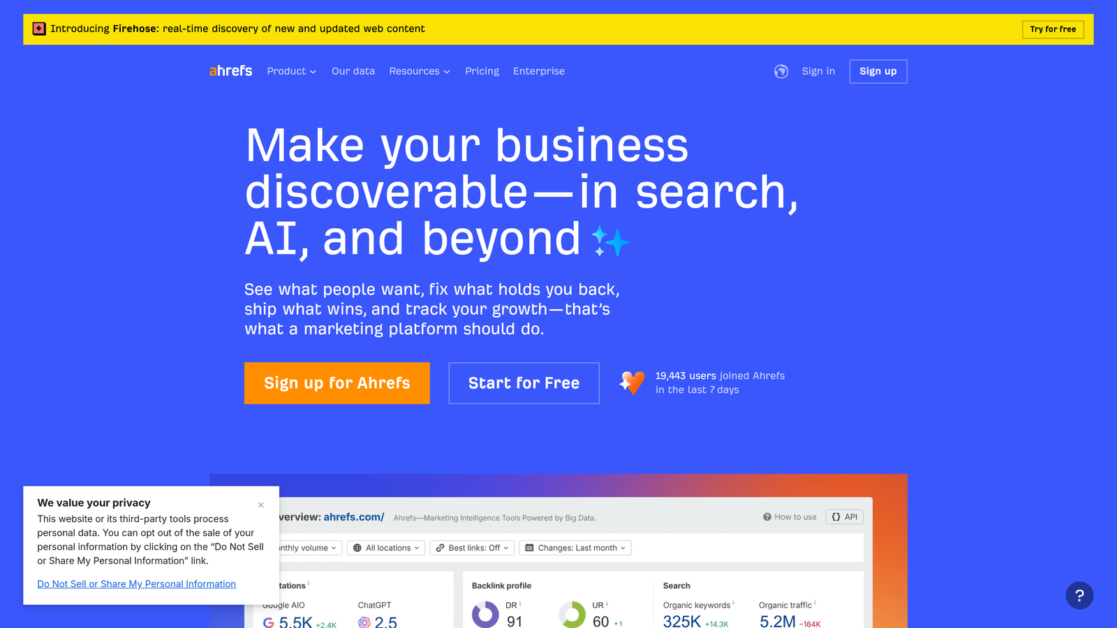 Screenshot of Ahrefs website