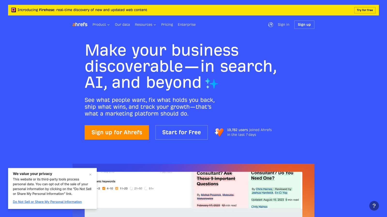 Screenshot of Ahrefs website