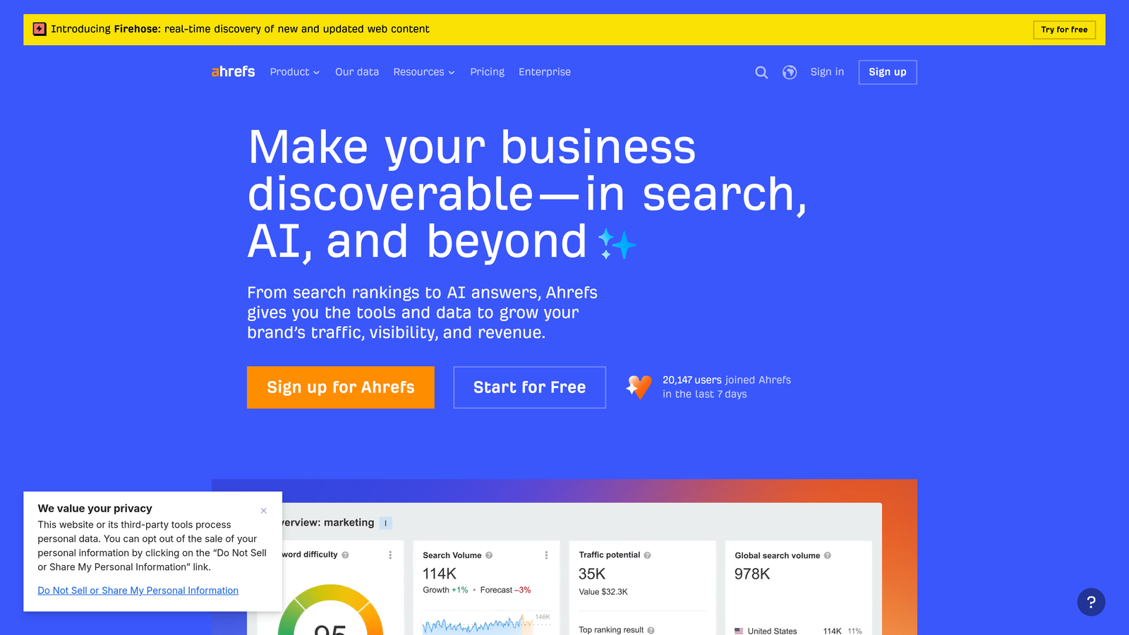 Screenshot of Ahrefs website