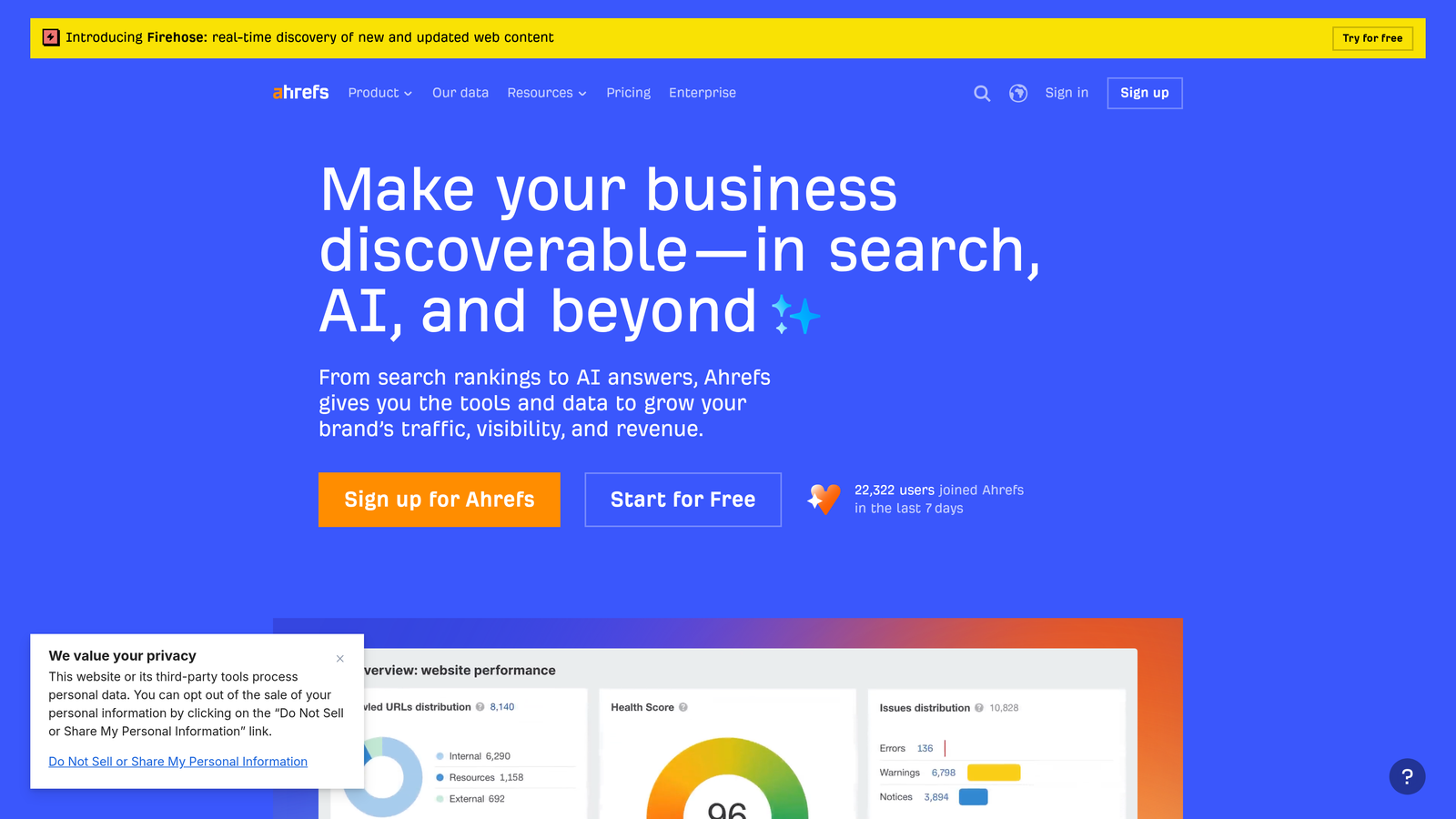 Screenshot of Ahrefs website