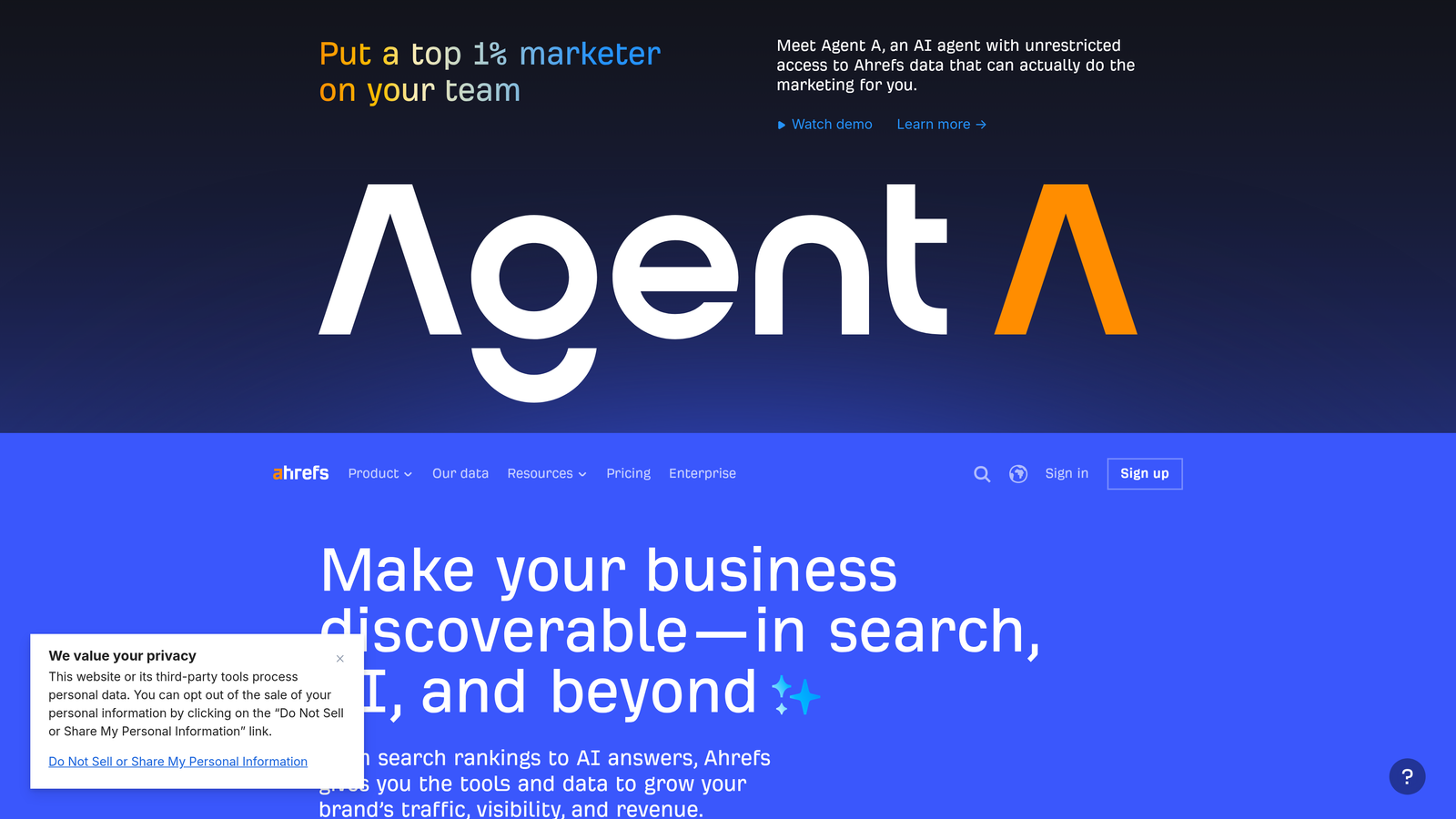 Screenshot of Ahrefs website