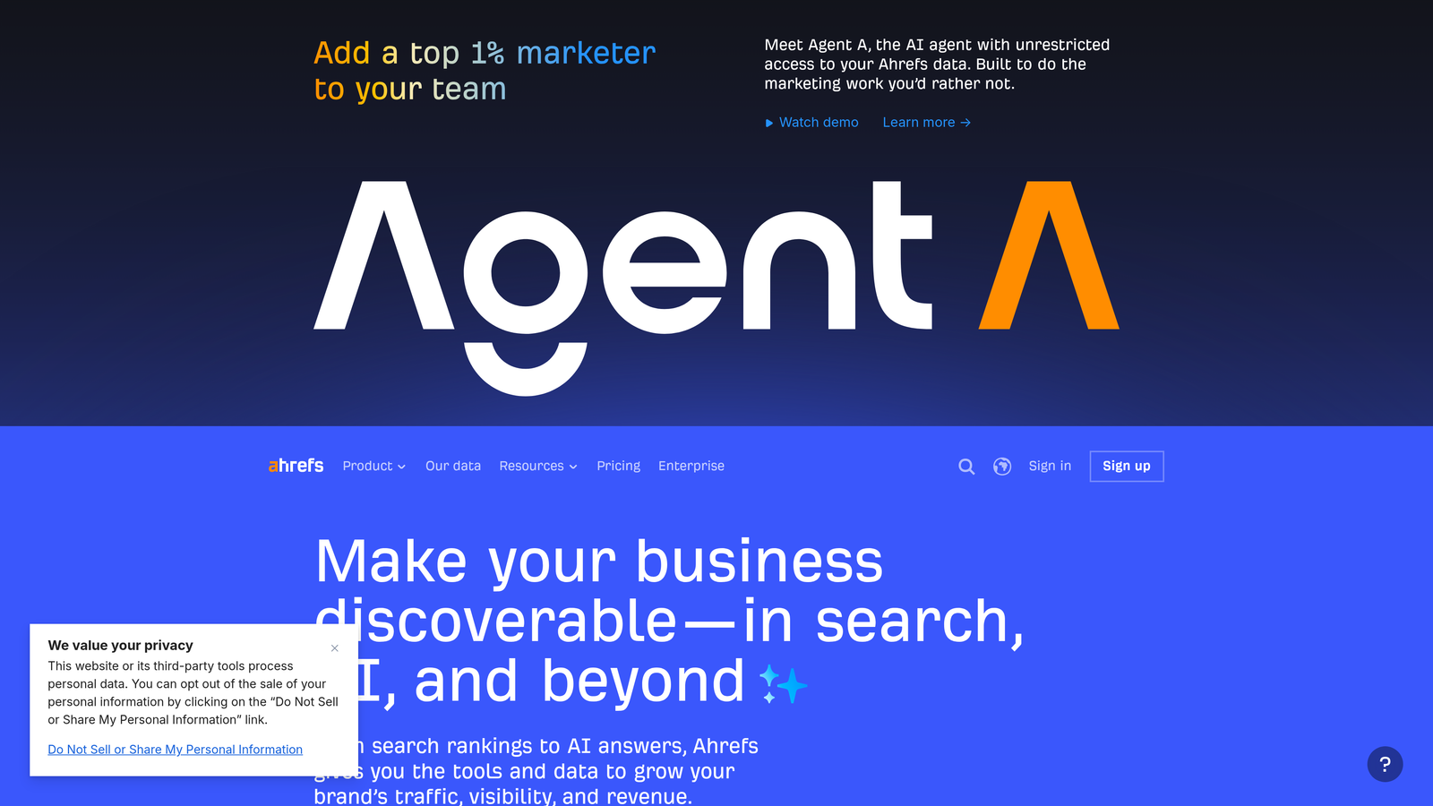 Screenshot of Ahrefs website