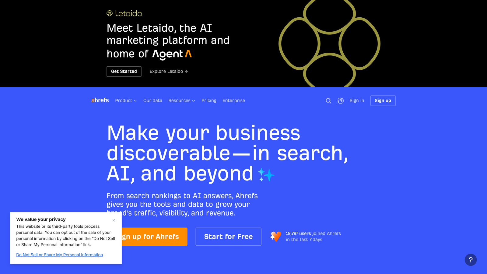 Screenshot of Ahrefs website