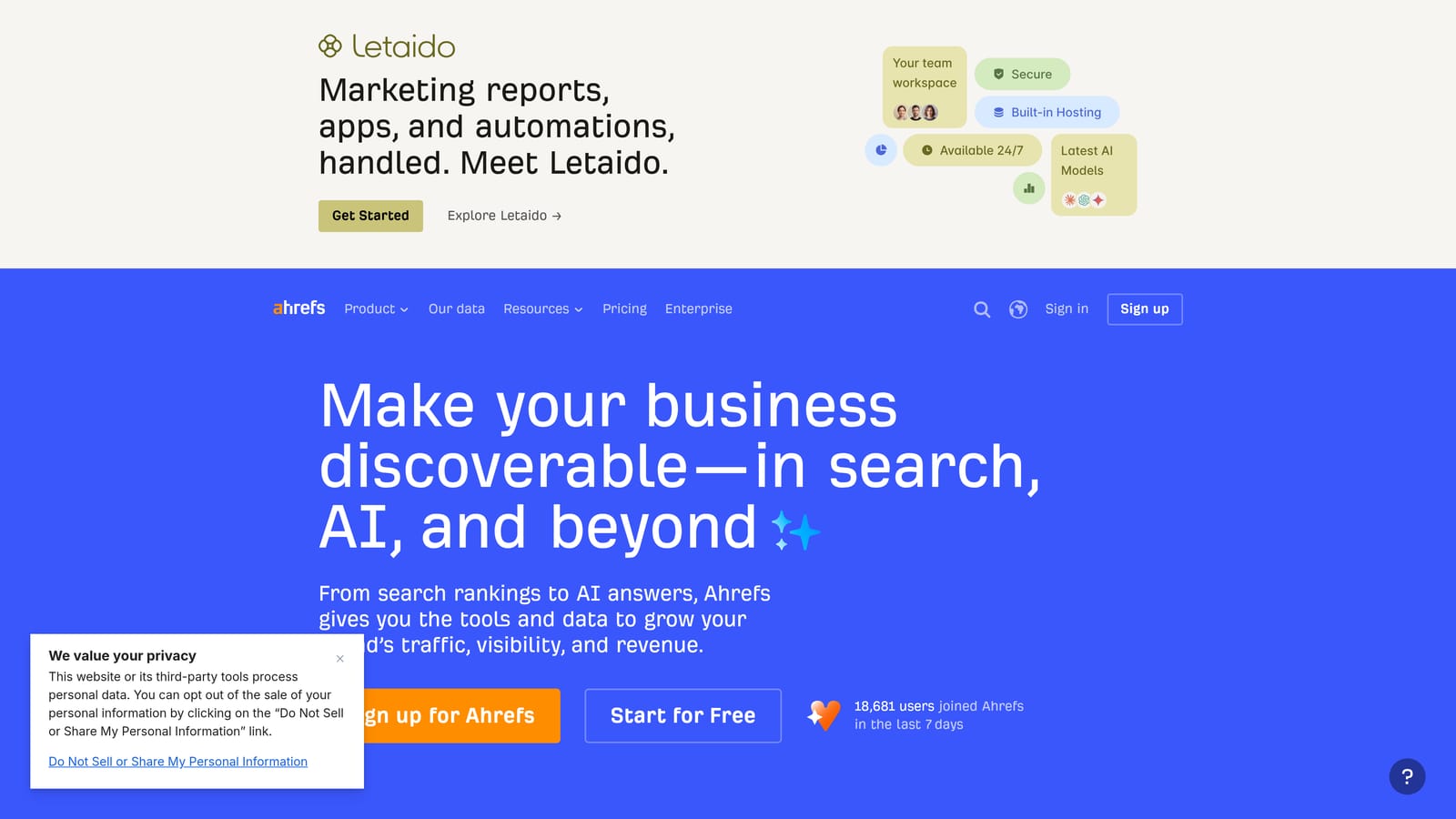 Screenshot of Ahrefs website