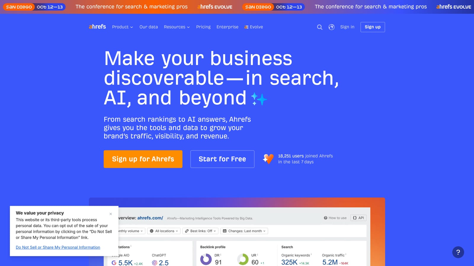Screenshot of Ahrefs website