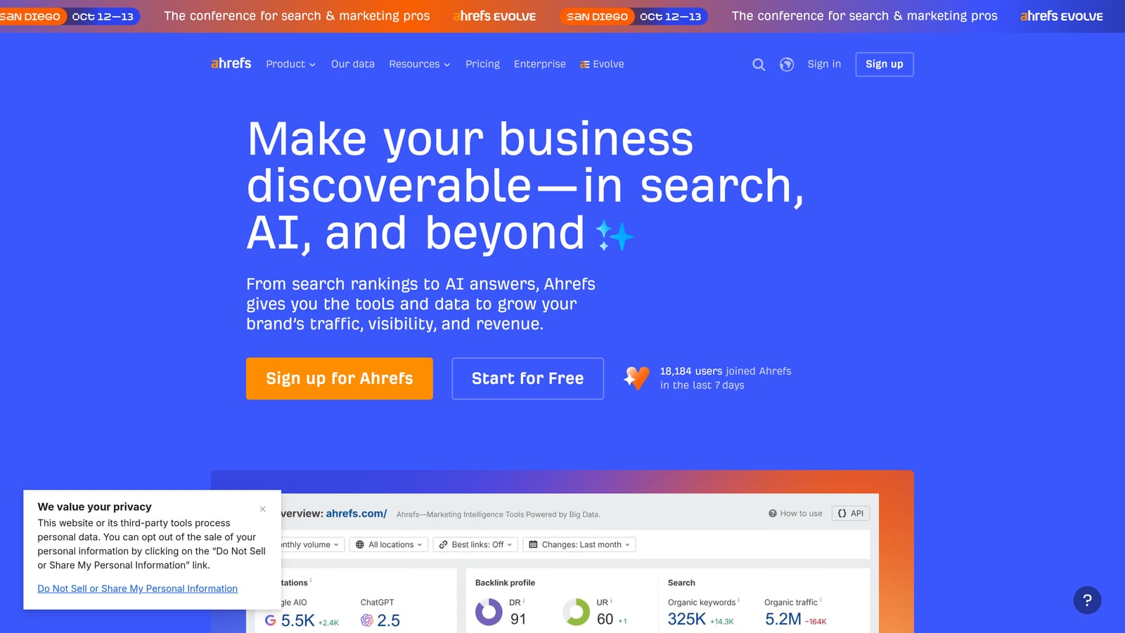 Screenshot of Ahrefs website