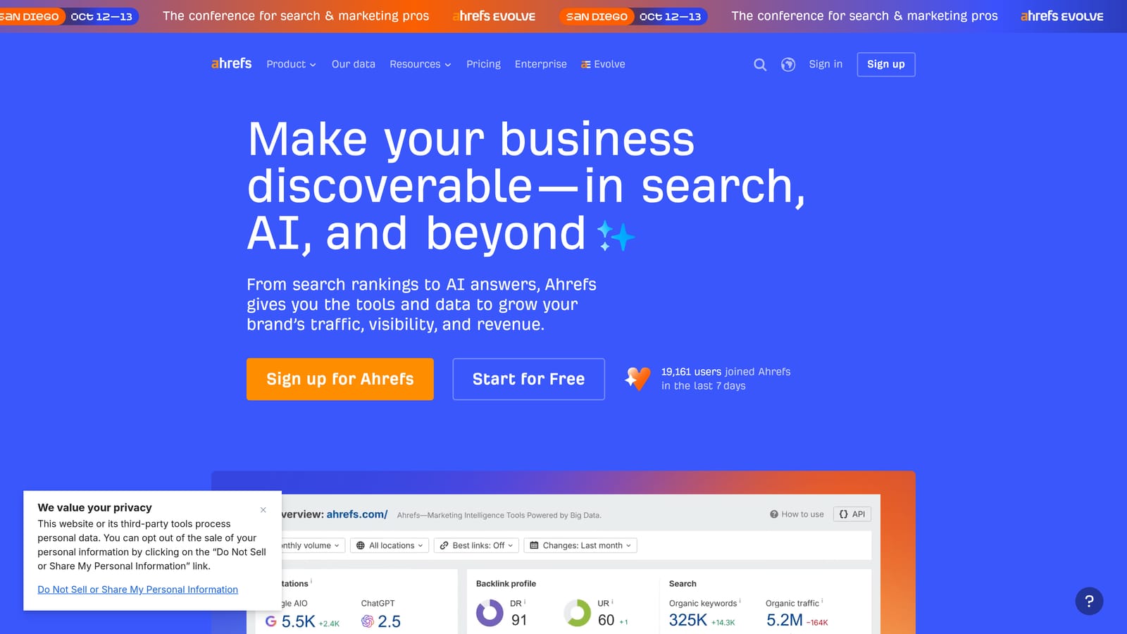 Screenshot of Ahrefs website