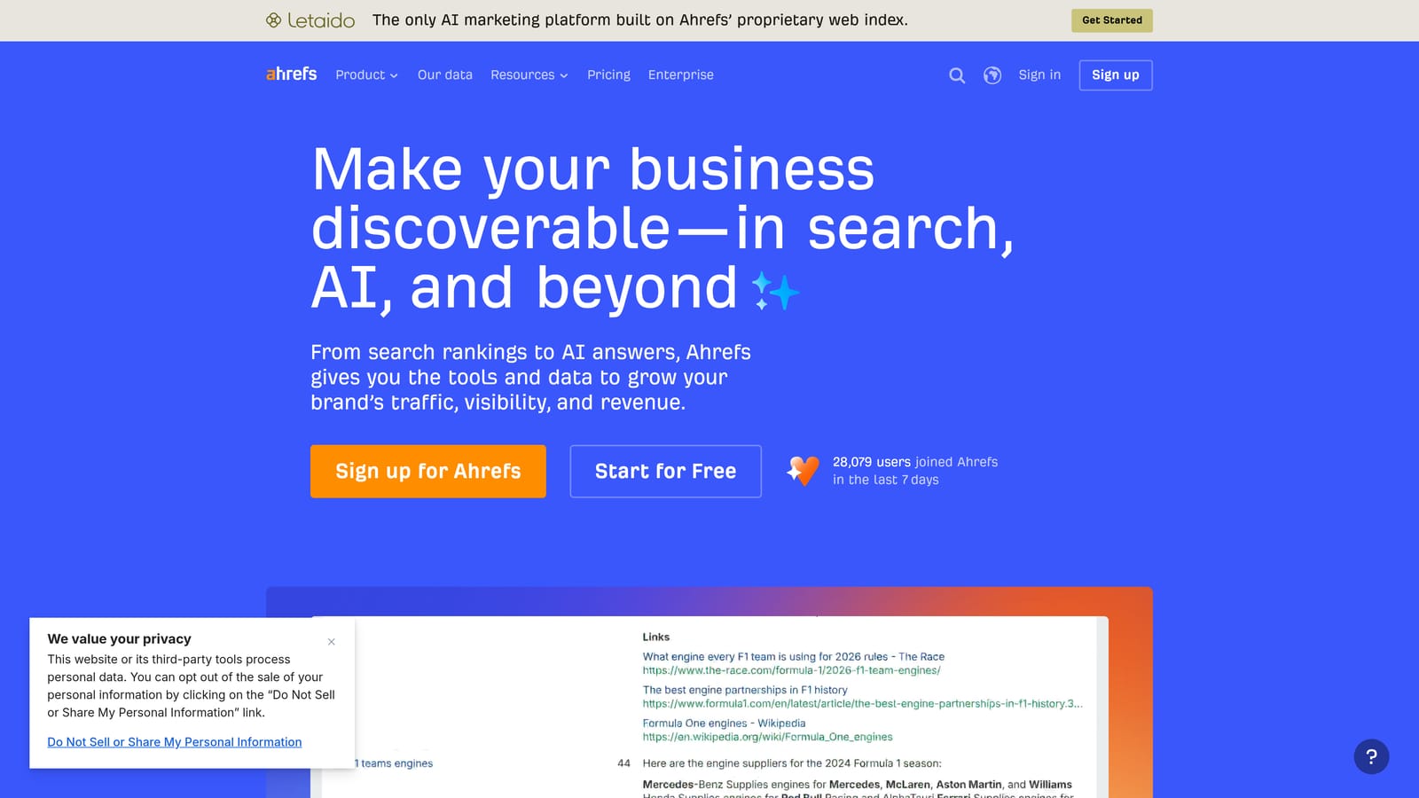 Screenshot of Ahrefs website