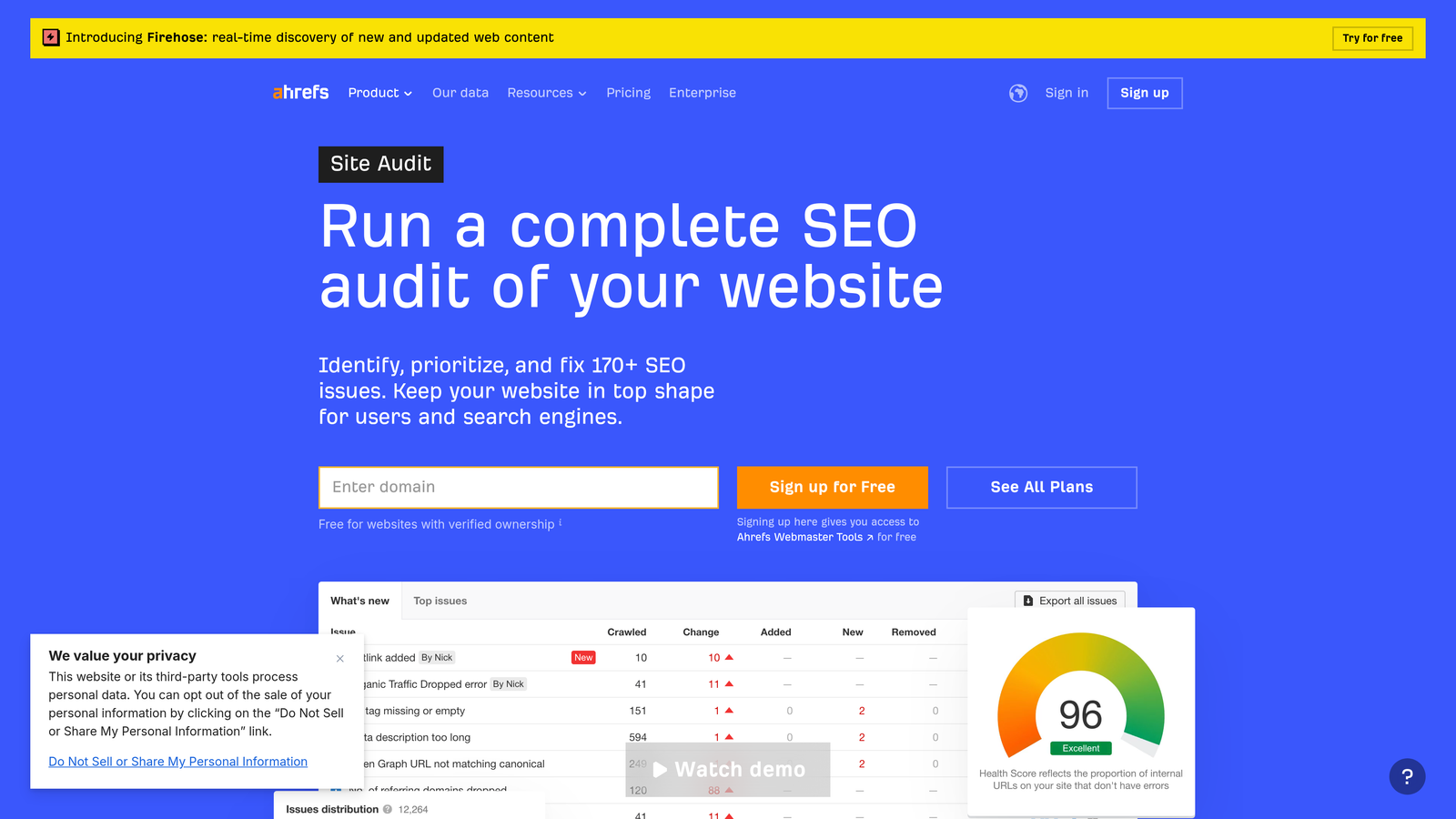 Screenshot of Ahrefs Site Audit website