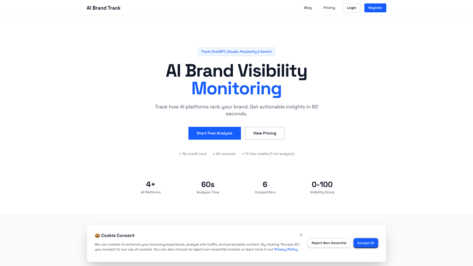 Screenshot of AIBrandTrack website