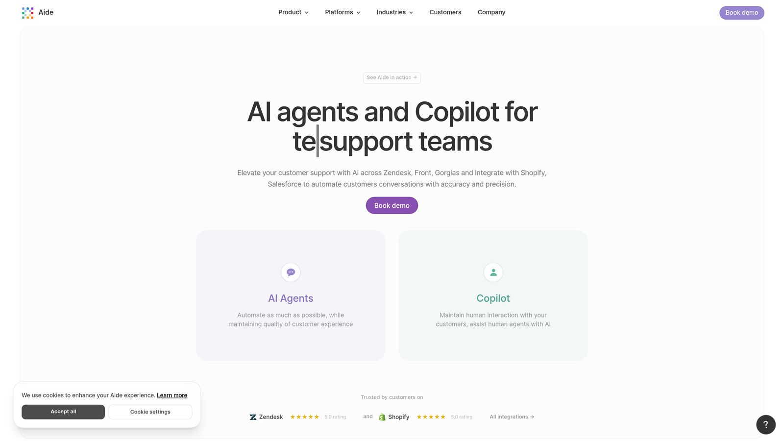 Screenshot of Aide website