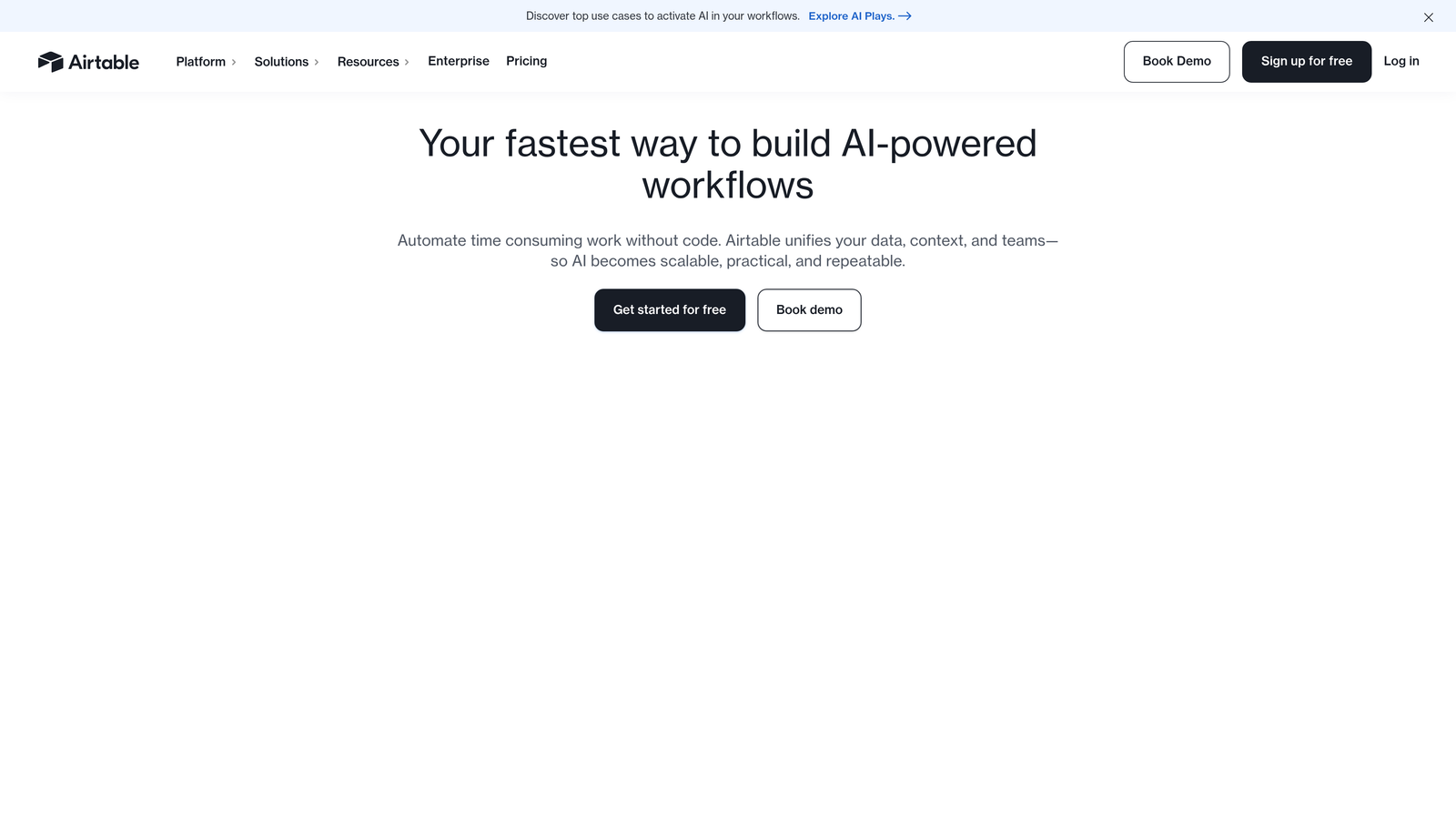 Screenshot of Airtable website homepage