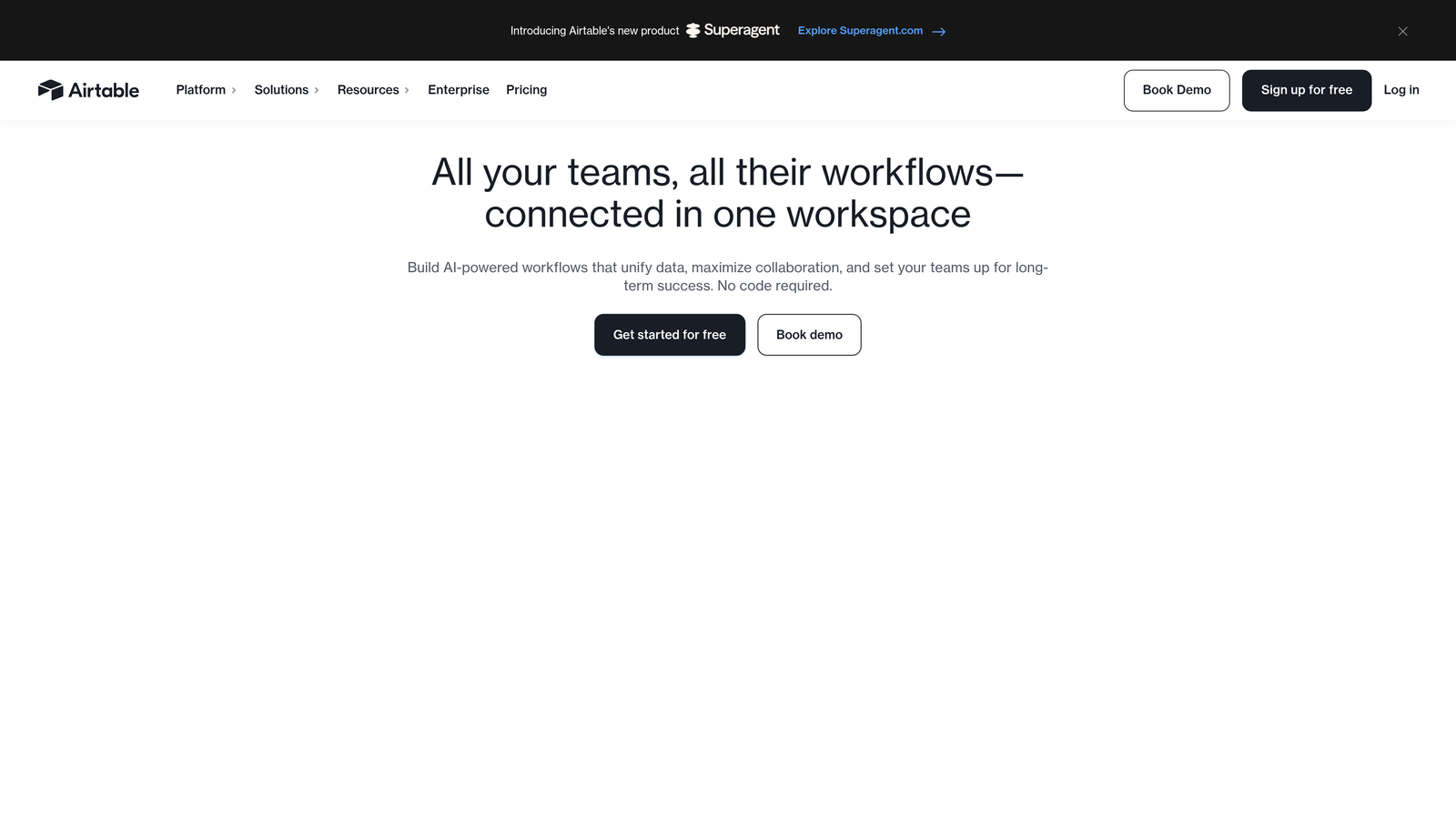 Screenshot of Airtable website