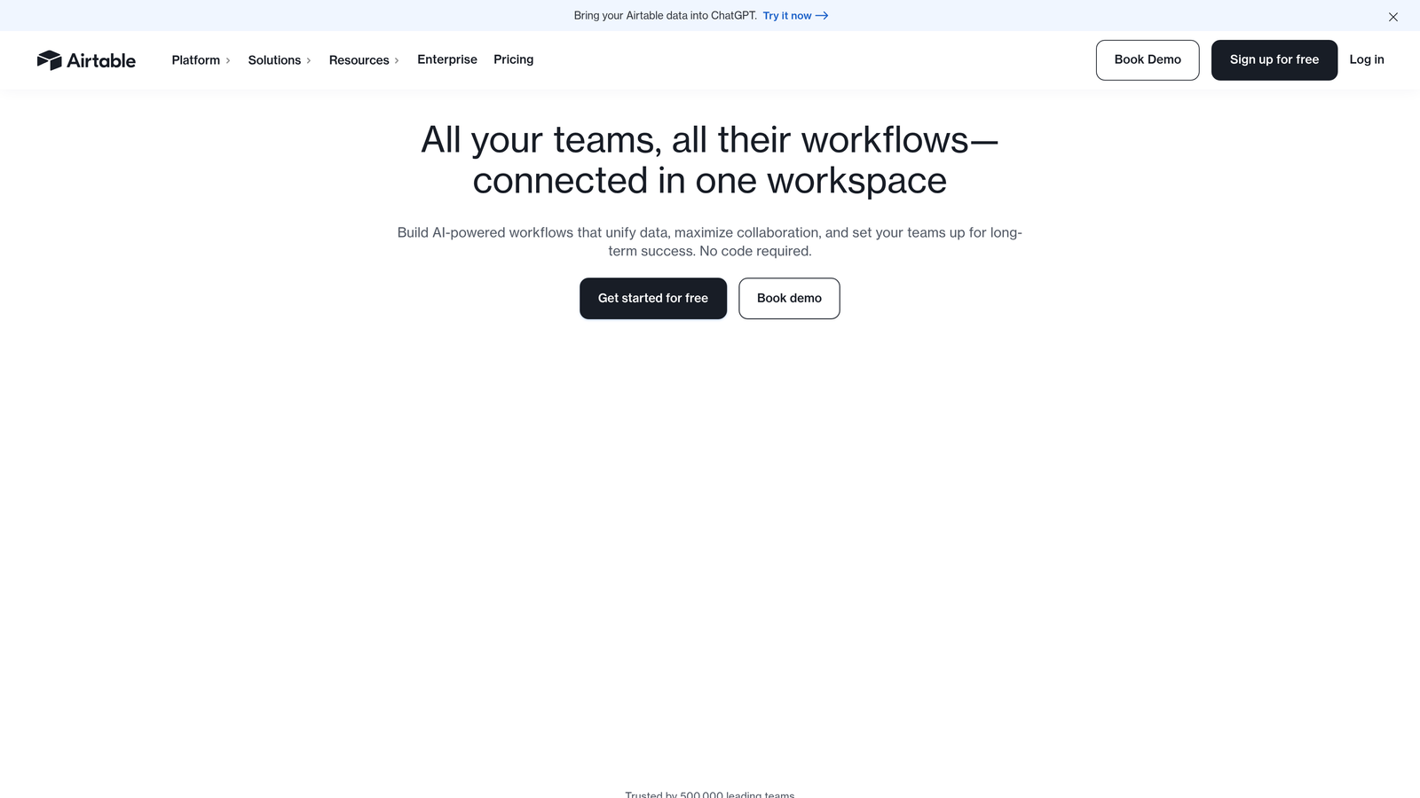 Screenshot of Airtable website