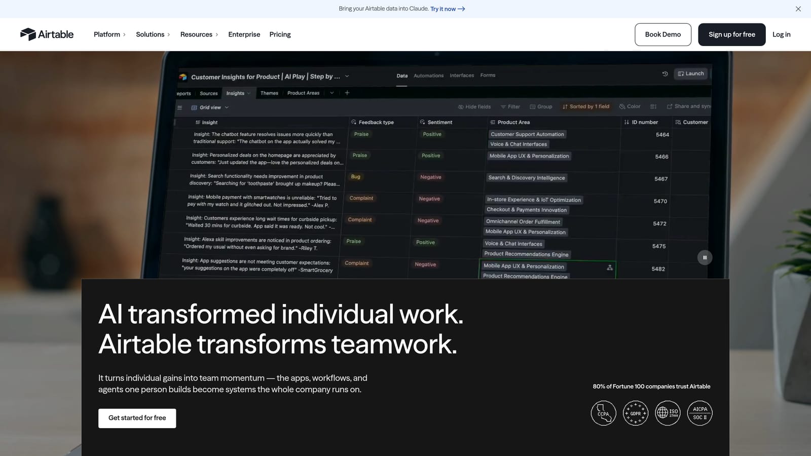 Screenshot of Airtable website