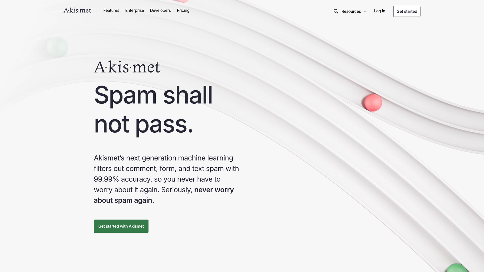 Screenshot of Akismet website