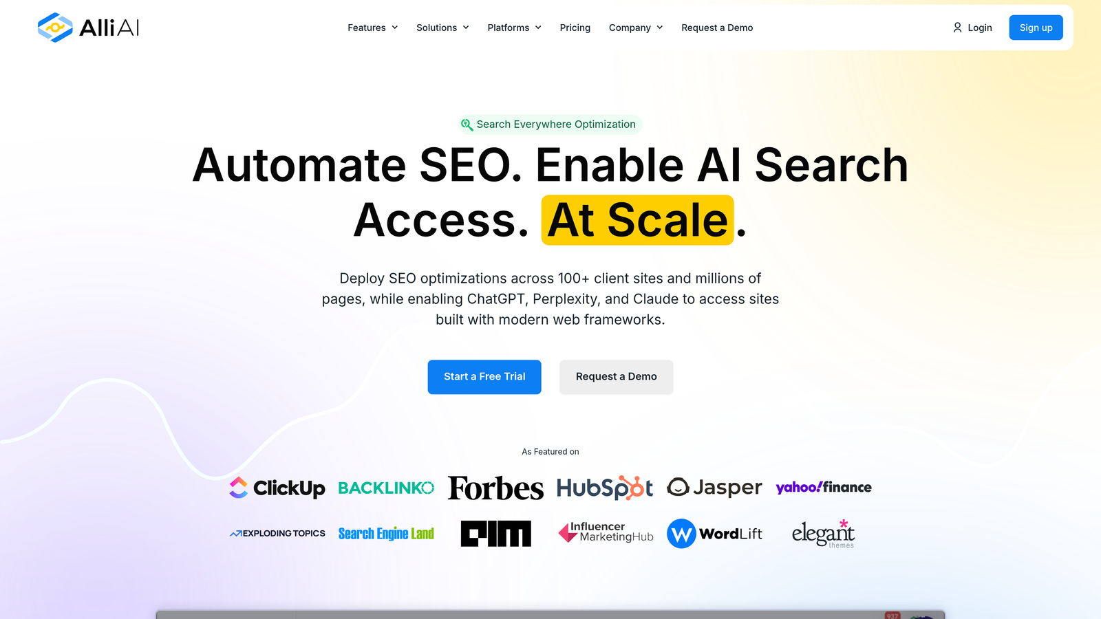 Screenshot of Alli AI website homepage