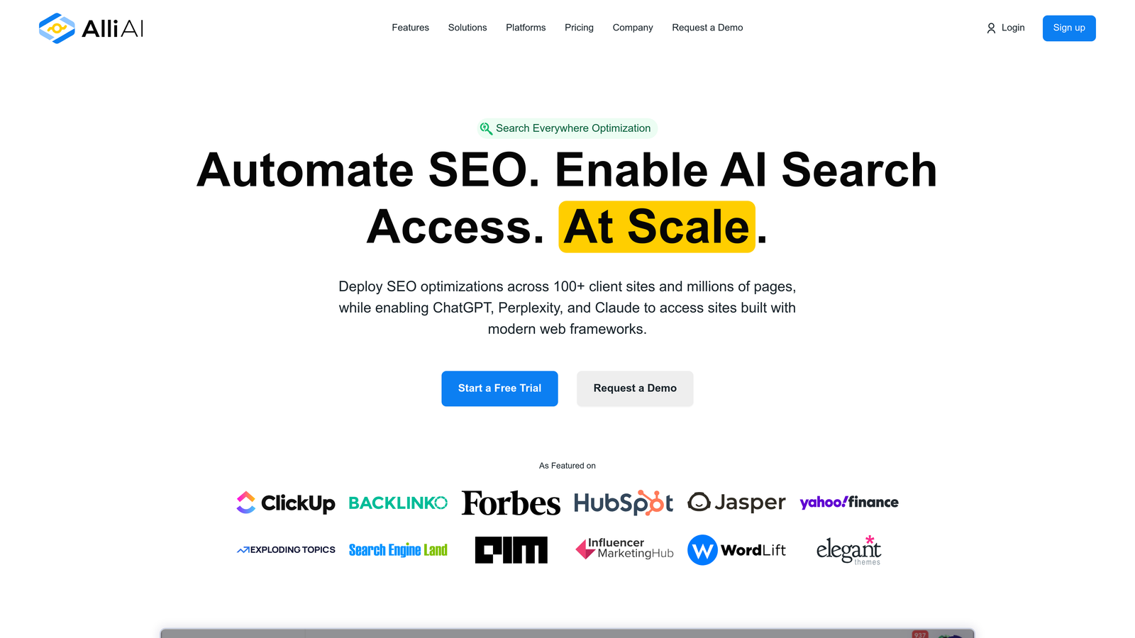 Screenshot of Alli AI website