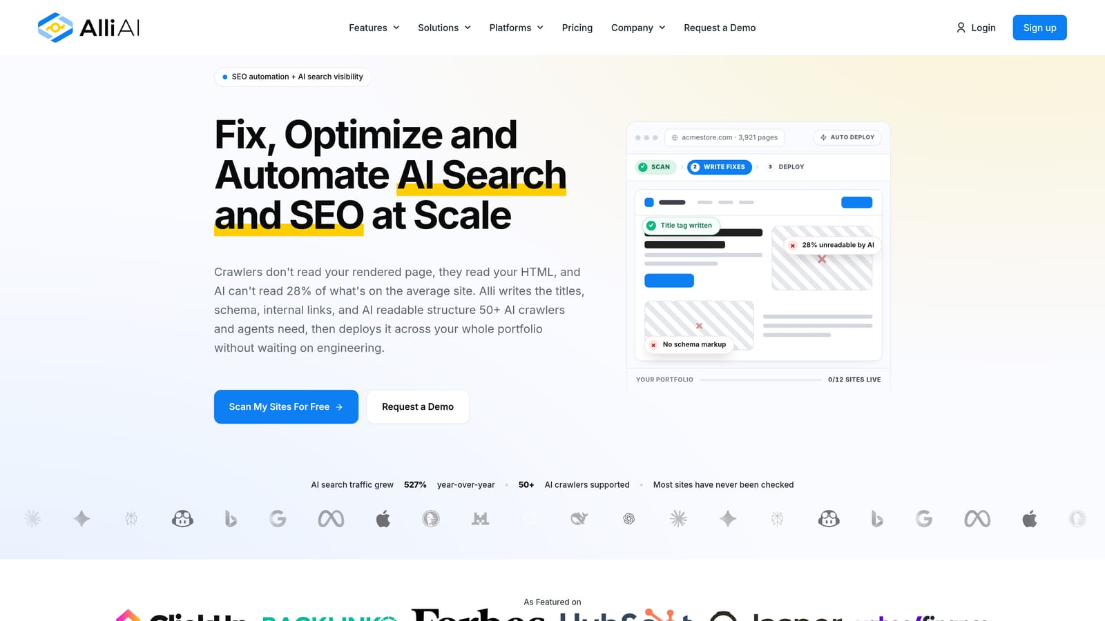Screenshot of Alli AI website