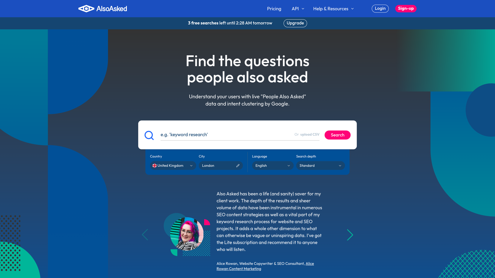 Screenshot of AlsoAsked website
