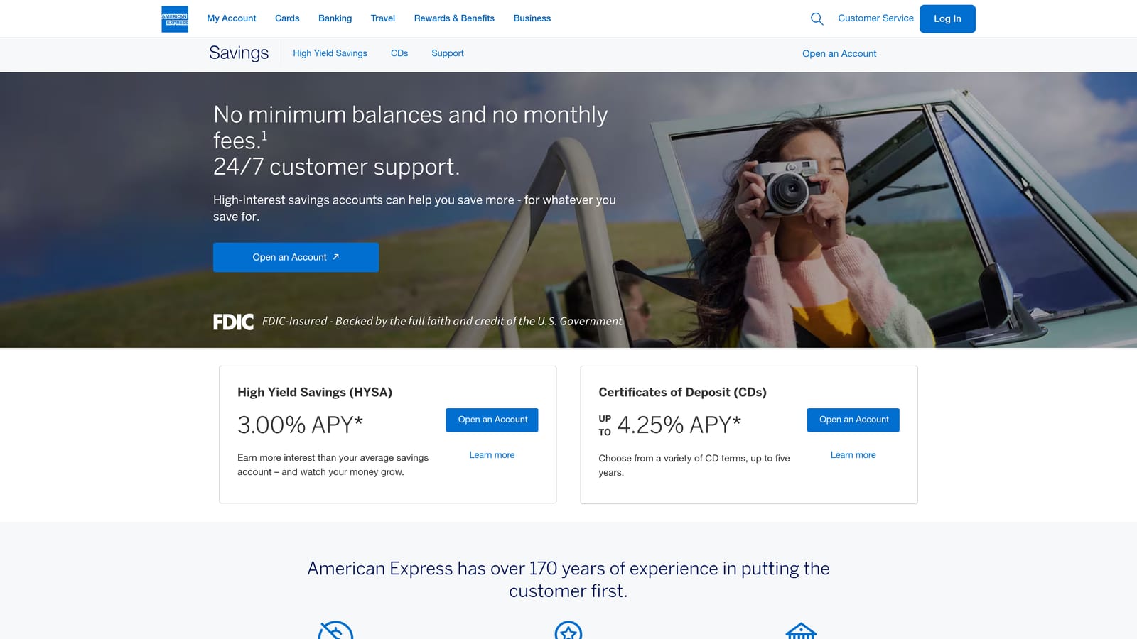 Screenshot of American Express High Yield Savings website