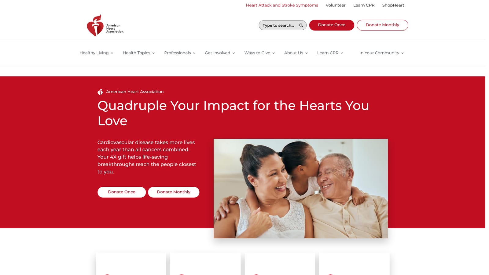 Screenshot of American Heart Association (AHA) website