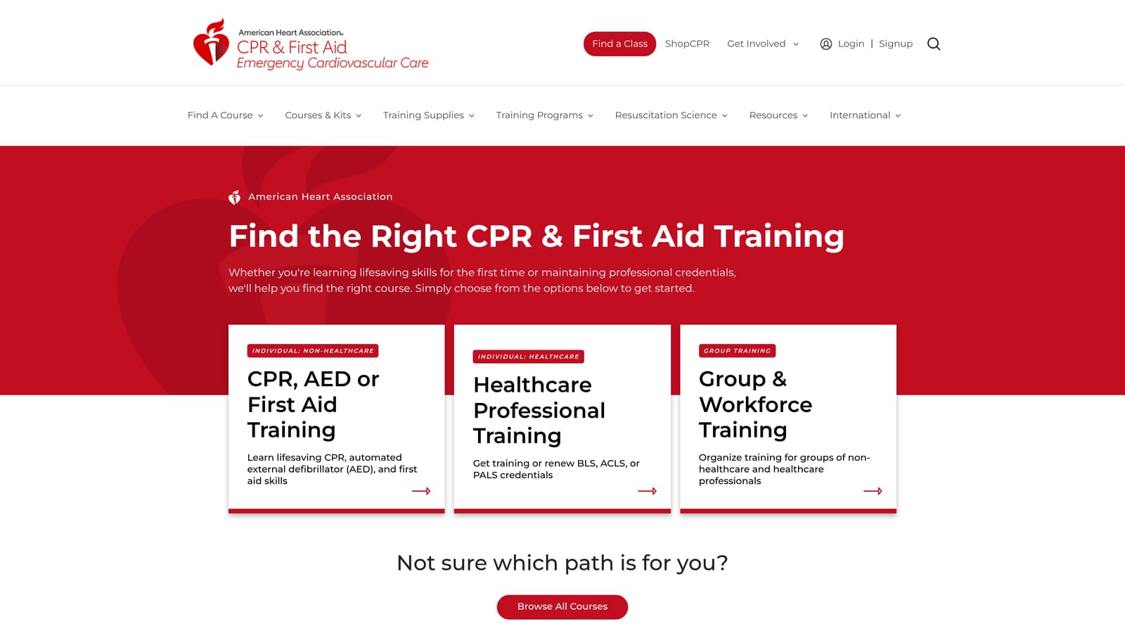 Screenshot of American Heart Association Training Network website