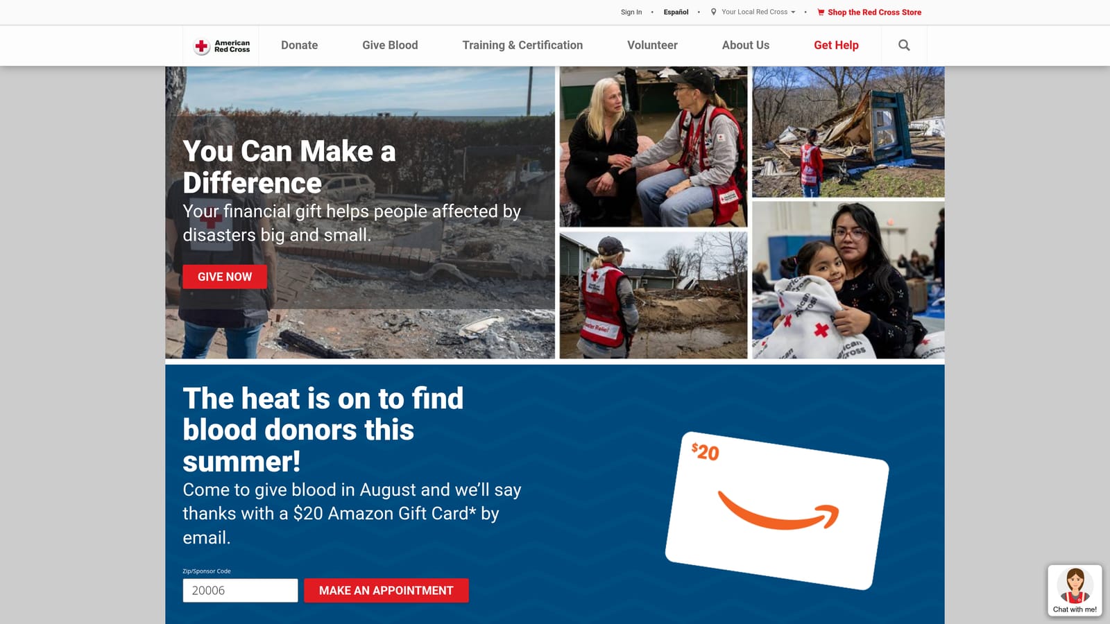 Screenshot of American Red Cross website