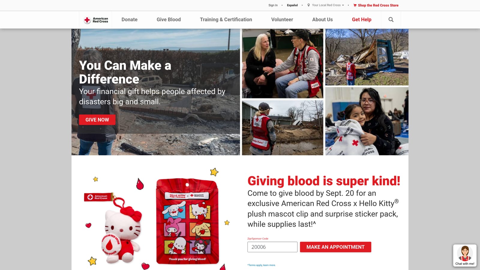 Screenshot of American Red Cross website