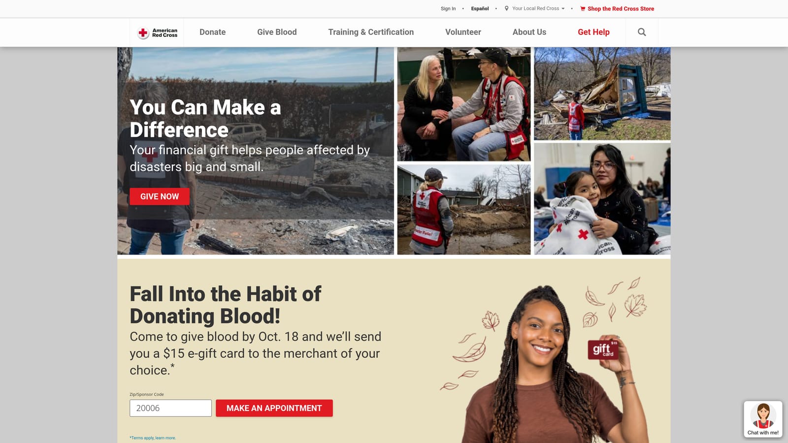Screenshot of American Red Cross website