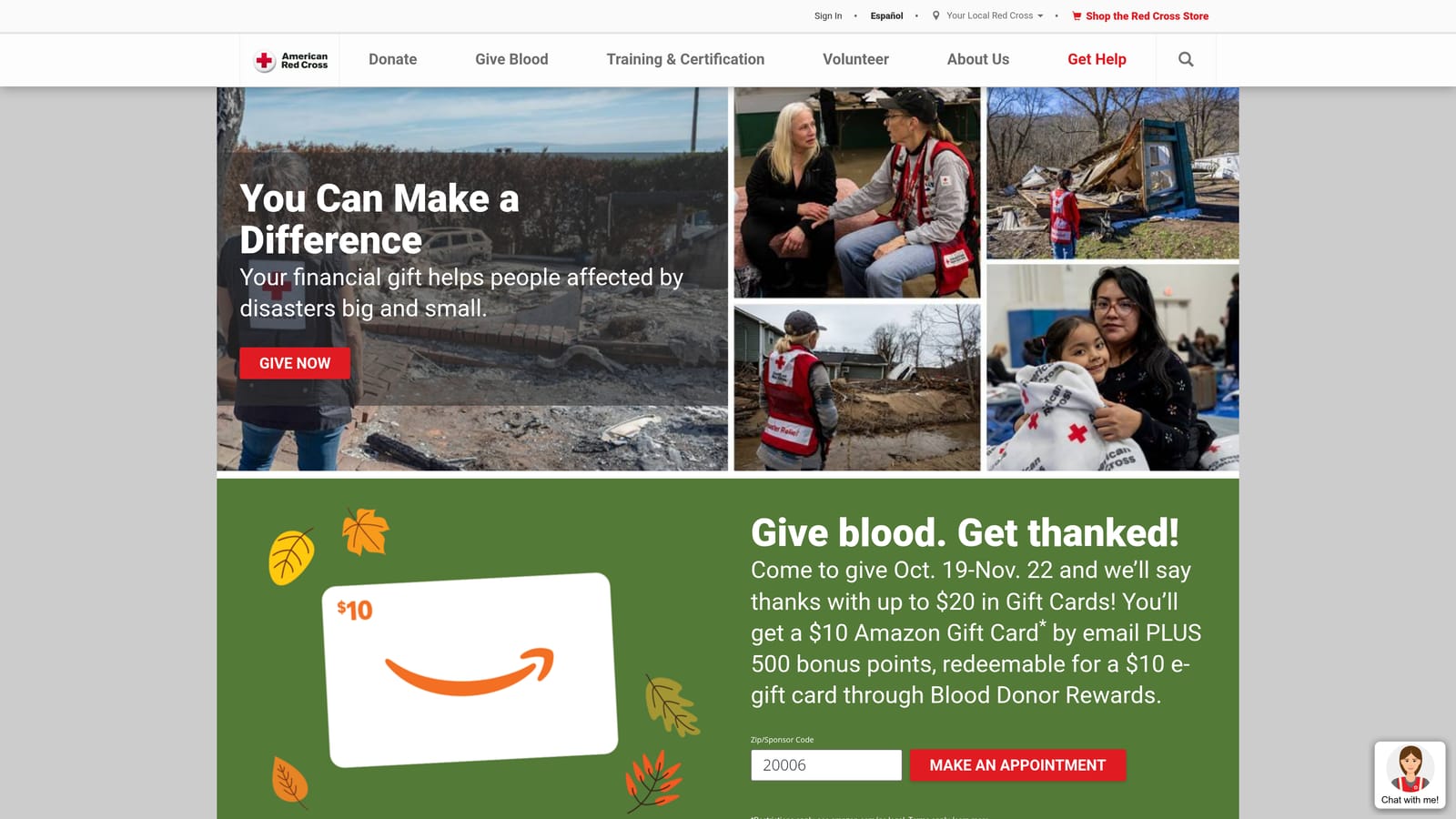 Screenshot of American Red Cross website