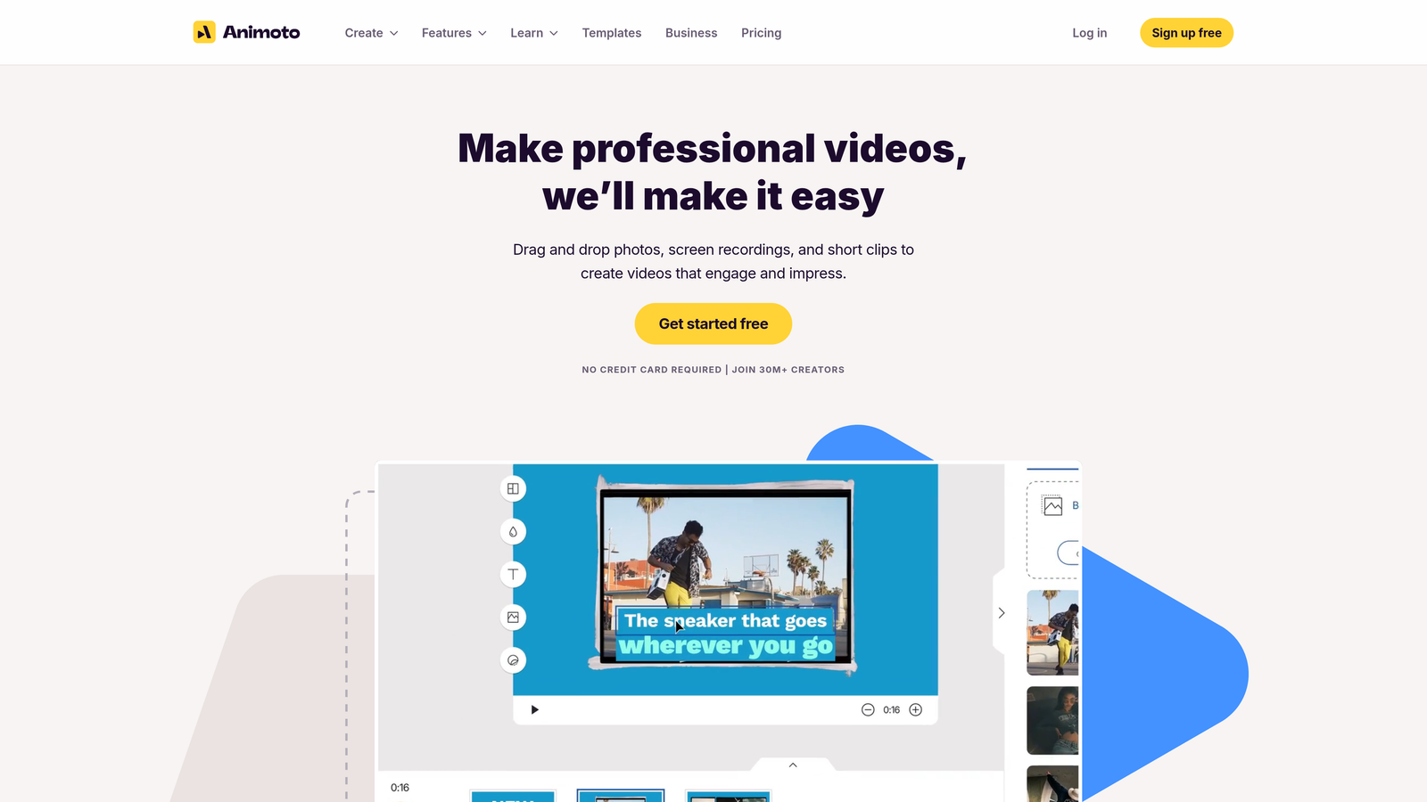 Screenshot of Animoto website