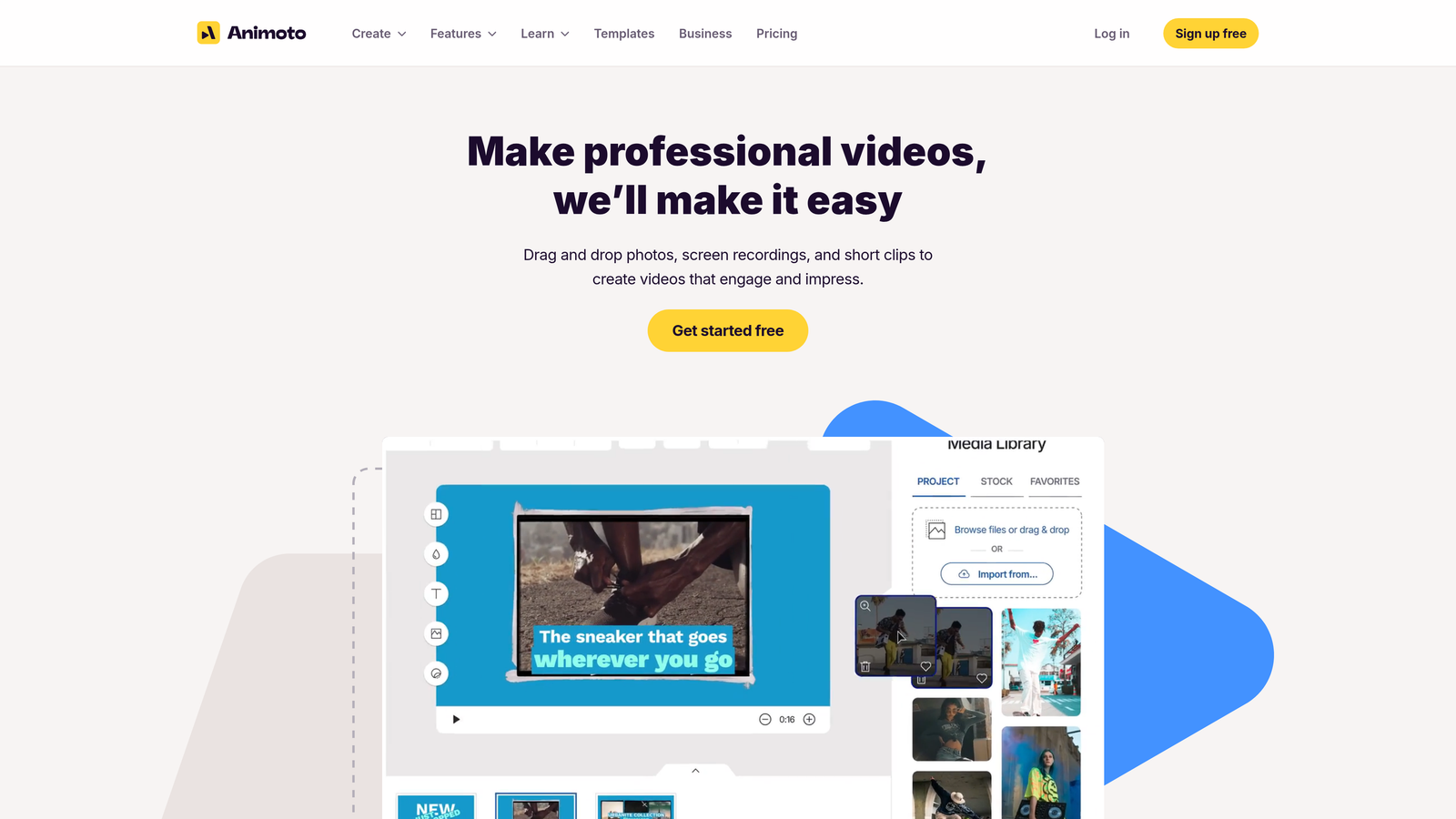 Screenshot of Animoto website