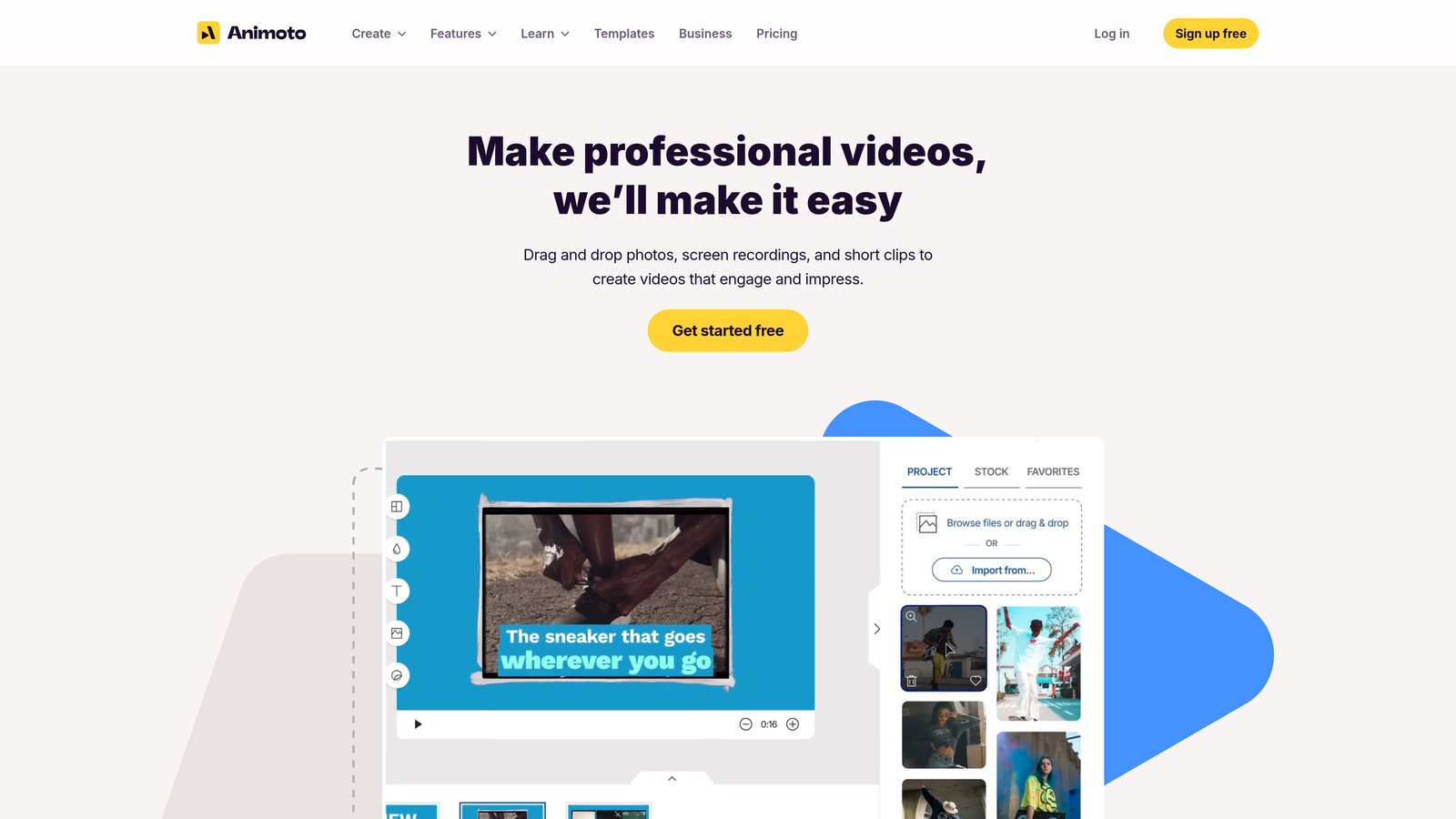 Screenshot of Animoto website