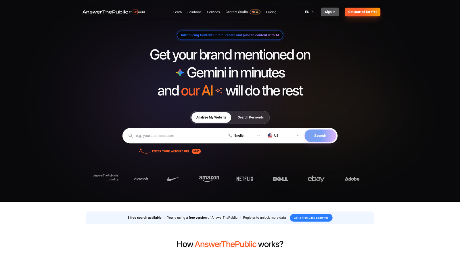 Screenshot of AnswerThePublic website