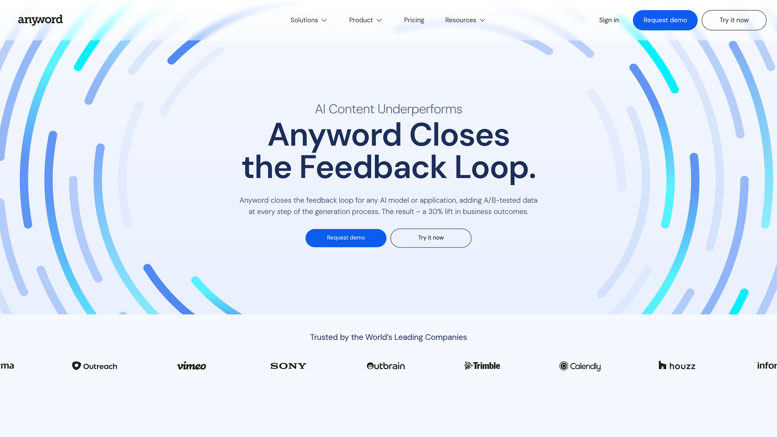 Screenshot of Anyword website homepage