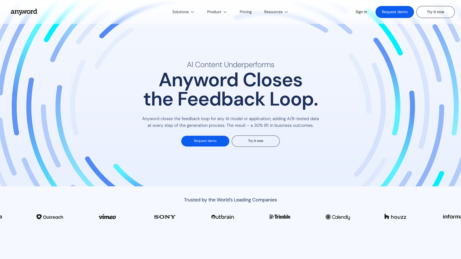 Screenshot of Anyword website homepage