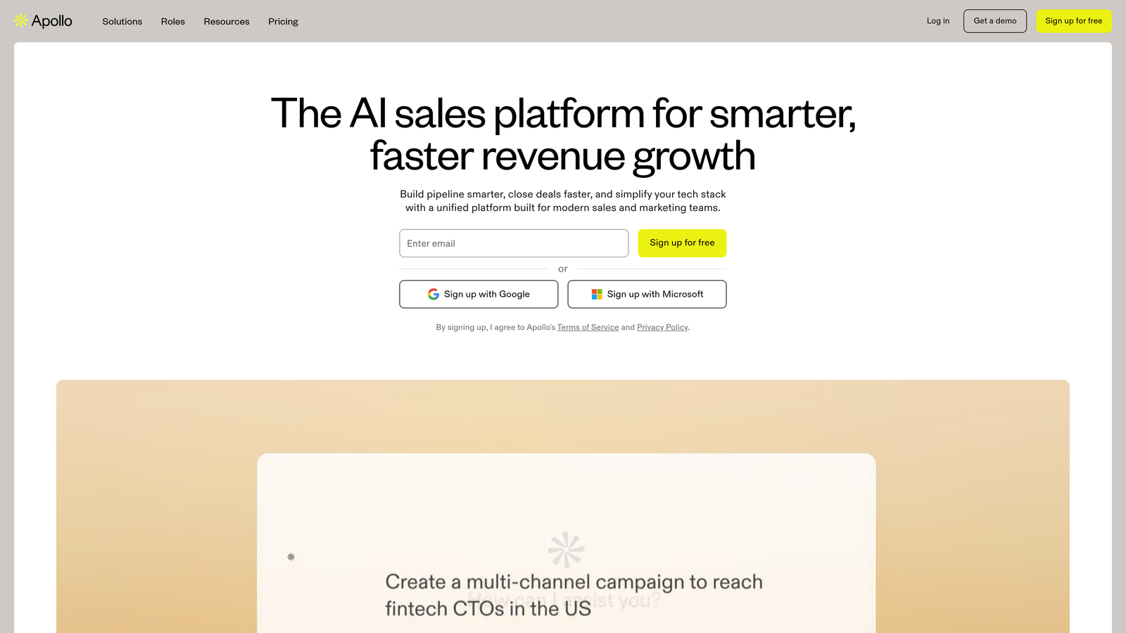 Screenshot of Apollo.io website