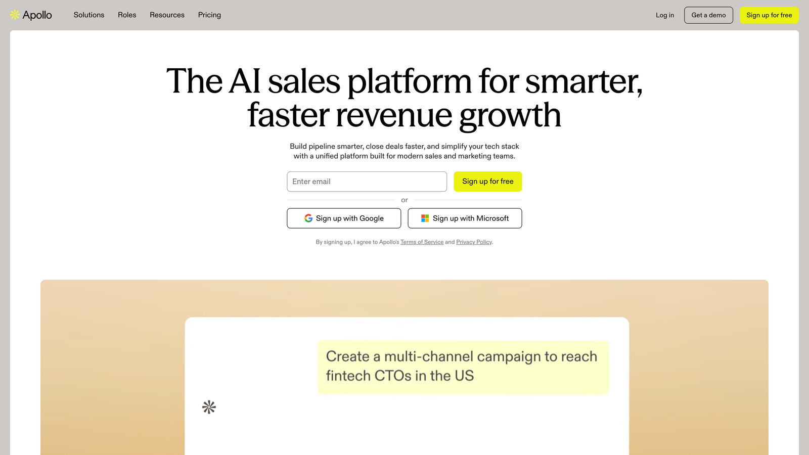 Screenshot of Apollo.io website