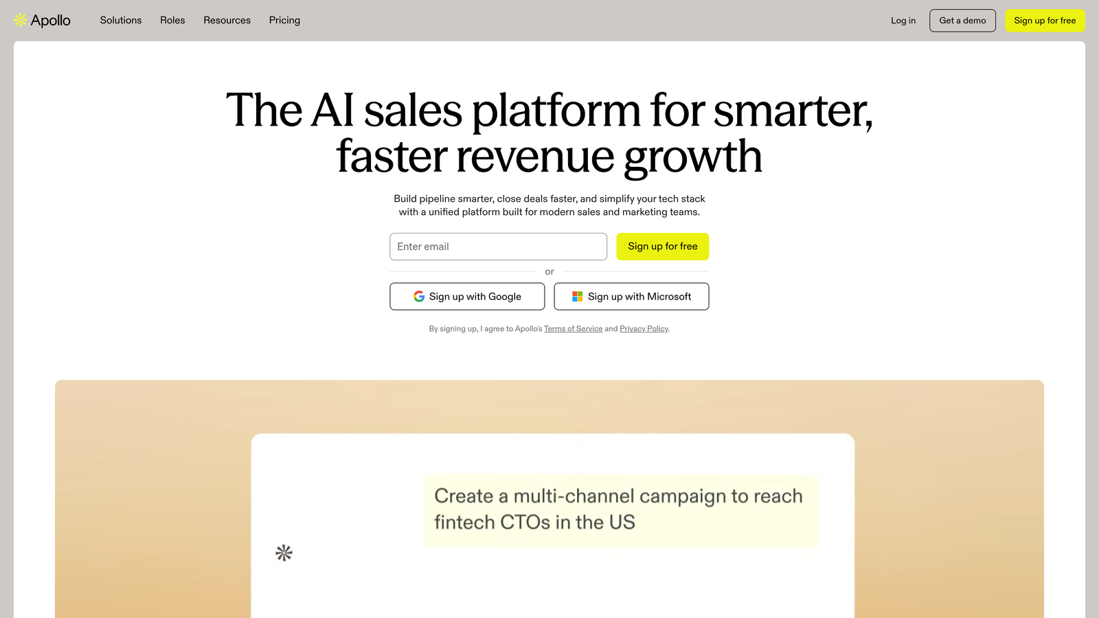 Screenshot of Apollo.io website