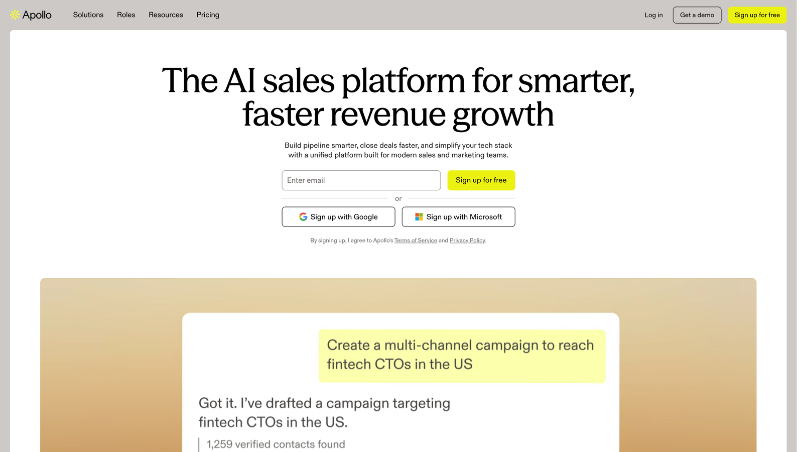 Screenshot of Apollo.io website