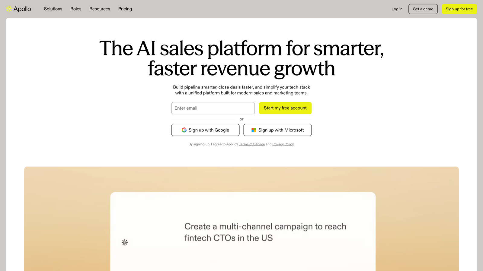 Screenshot of Apollo.io website